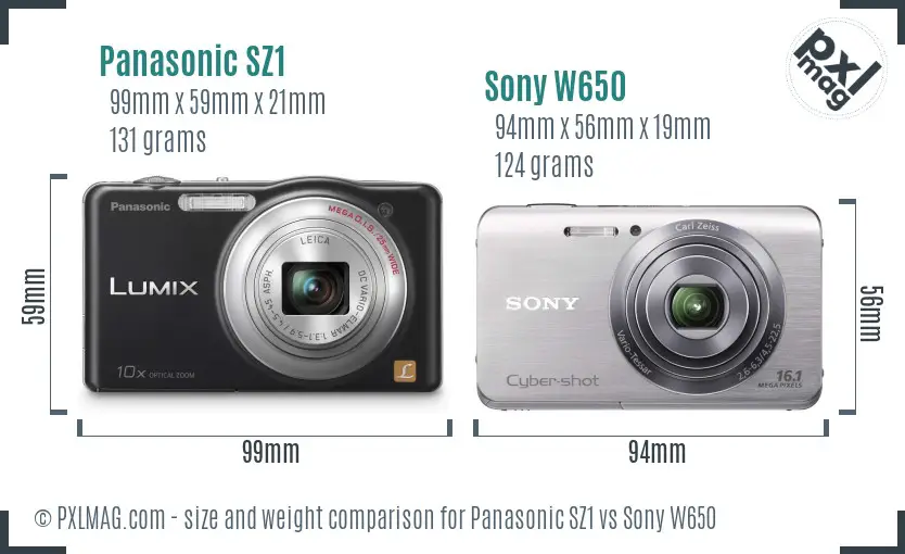 Panasonic SZ1 vs Sony W650 size comparison