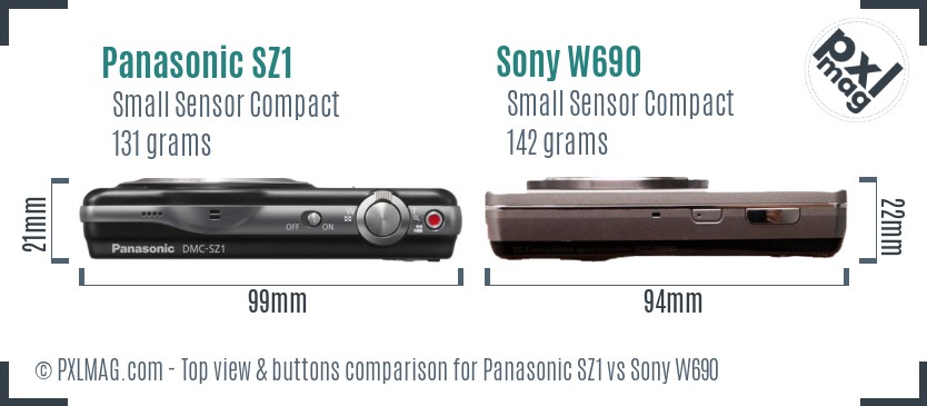 Panasonic SZ1 vs Sony W690 top view buttons comparison