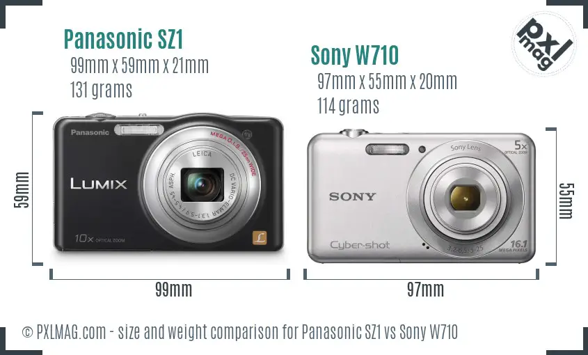 Panasonic SZ1 vs Sony W710 size comparison