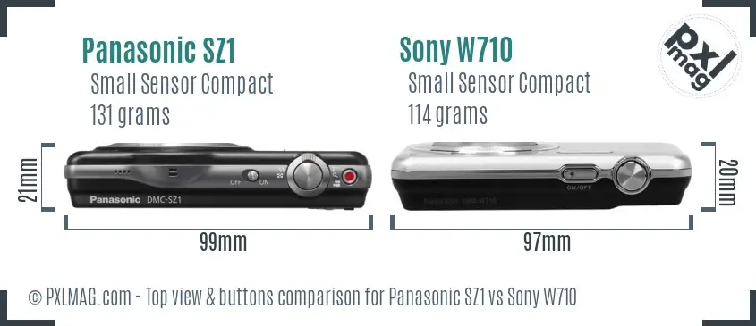 Panasonic SZ1 vs Sony W710 top view buttons comparison