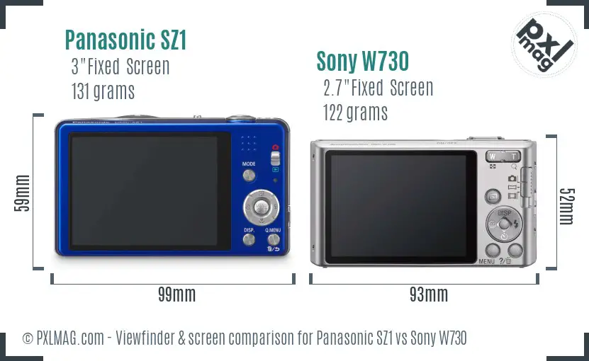Panasonic SZ1 vs Sony W730 Screen and Viewfinder comparison