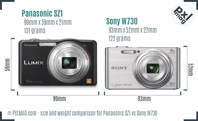 Panasonic SZ1 vs Sony W730 size comparison
