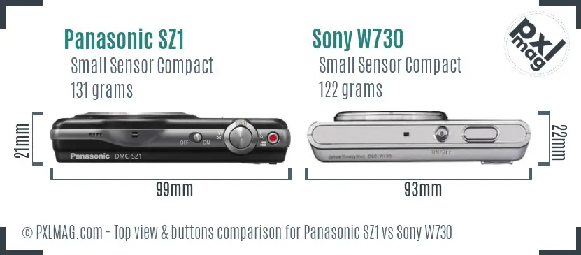 Panasonic SZ1 vs Sony W730 top view buttons comparison