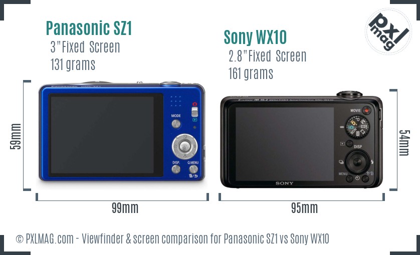 Panasonic SZ1 vs Sony WX10 Screen and Viewfinder comparison