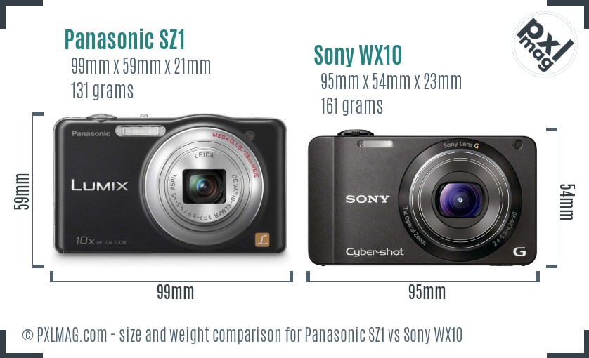 Panasonic SZ1 vs Sony WX10 size comparison