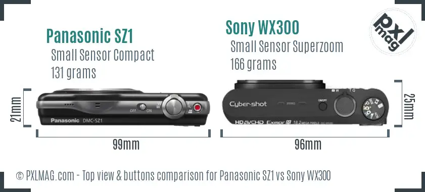 Panasonic SZ1 vs Sony WX300 top view buttons comparison