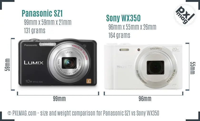 Panasonic SZ1 vs Sony WX350 size comparison