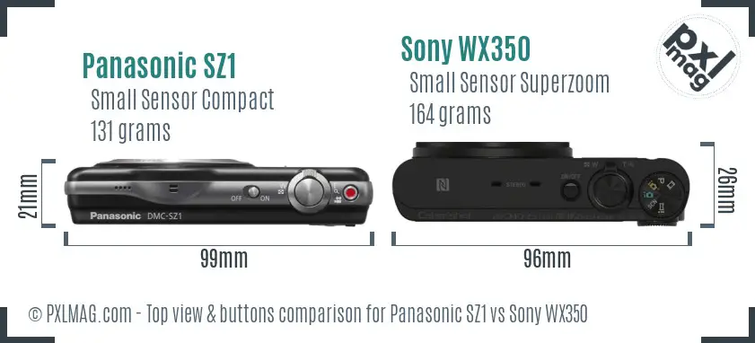 Panasonic SZ1 vs Sony WX350 top view buttons comparison
