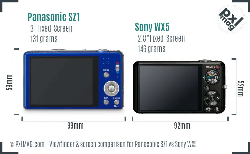 Panasonic SZ1 vs Sony WX5 Screen and Viewfinder comparison