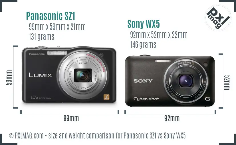 Panasonic SZ1 vs Sony WX5 size comparison