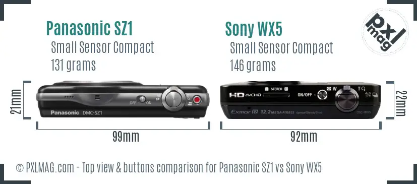 Panasonic SZ1 vs Sony WX5 top view buttons comparison