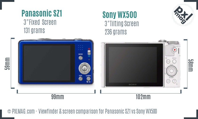 Panasonic SZ1 vs Sony WX500 Screen and Viewfinder comparison