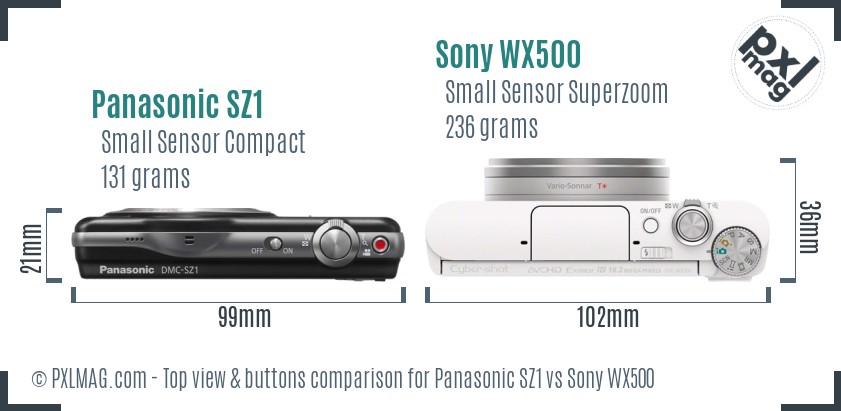 Panasonic SZ1 vs Sony WX500 top view buttons comparison