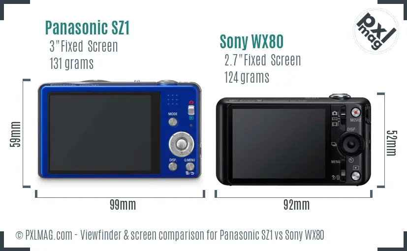 Panasonic SZ1 vs Sony WX80 Screen and Viewfinder comparison Panasonic SZ1 vs Sony WX80 Screen and Viewfinder comparison