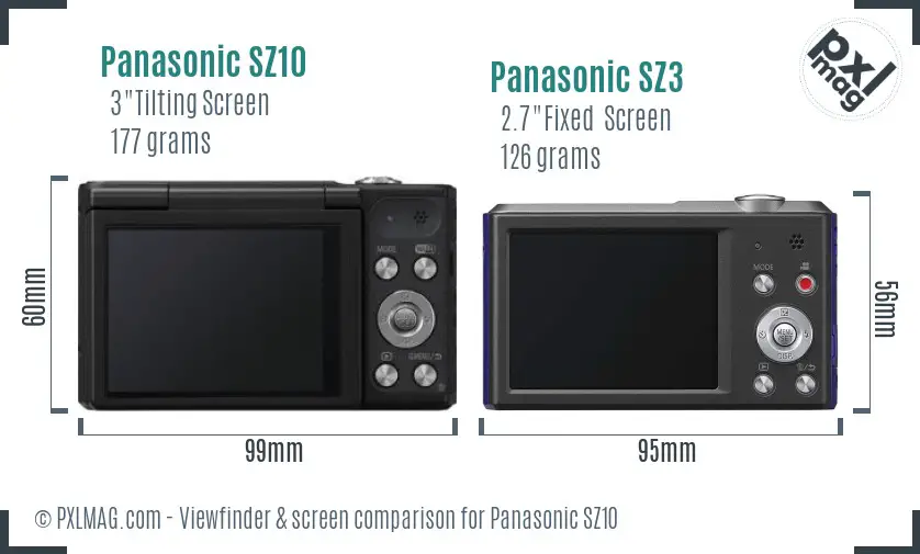Panasonic SZ10 vs Panasonic SZ3 Screen and Viewfinder comparison