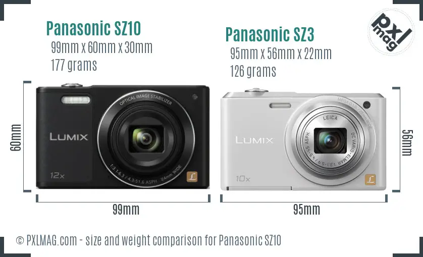 Panasonic SZ10 vs Panasonic SZ3 size comparison