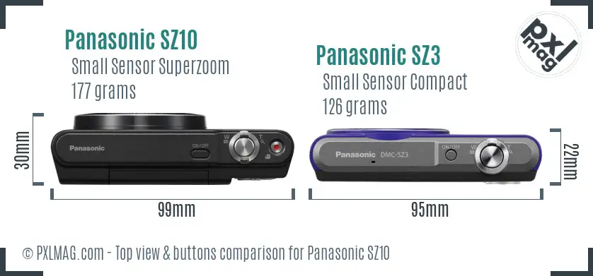 Panasonic SZ10 vs Panasonic SZ3 top view buttons comparison