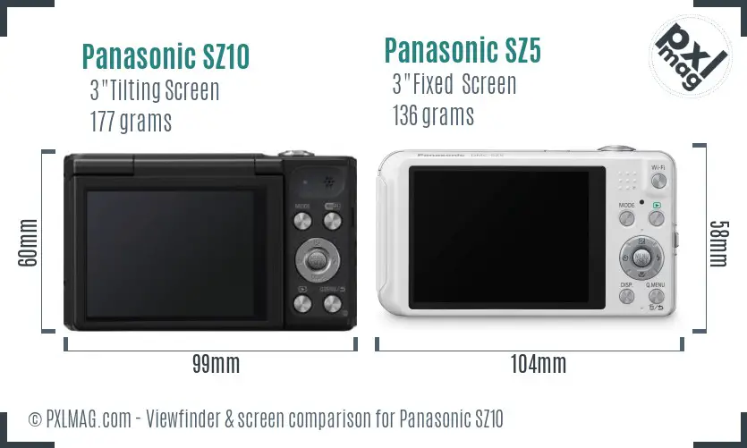 Panasonic SZ10 vs Panasonic SZ5 Screen and Viewfinder comparison