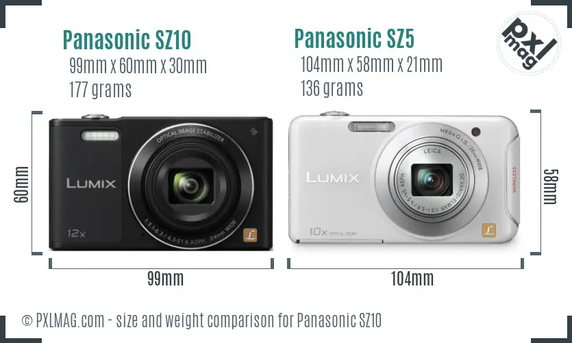 Panasonic SZ10 vs Panasonic SZ5 size comparison