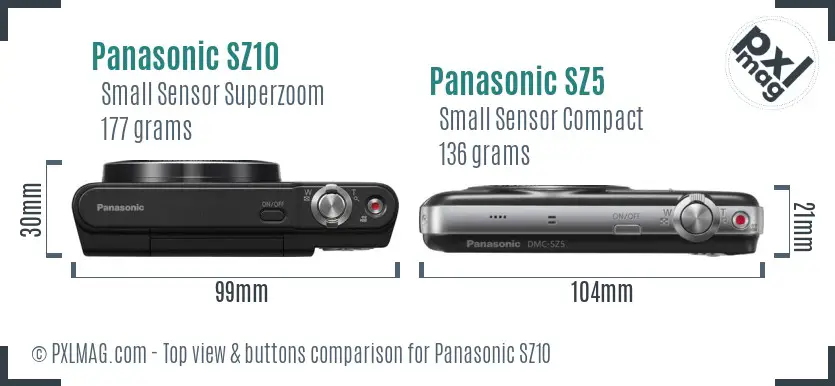 Panasonic SZ10 vs Panasonic SZ5 top view buttons comparison