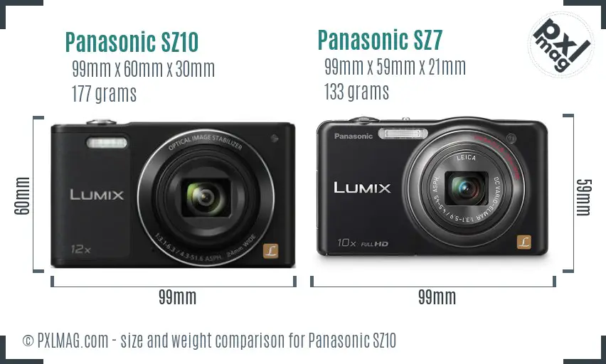 Panasonic SZ10 vs Panasonic SZ7 size comparison