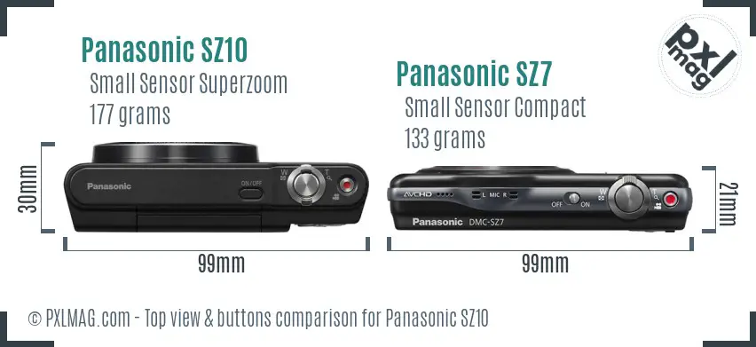 Panasonic SZ10 vs Panasonic SZ7 top view buttons comparison