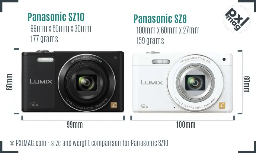Panasonic SZ10 vs Panasonic SZ8 size comparison