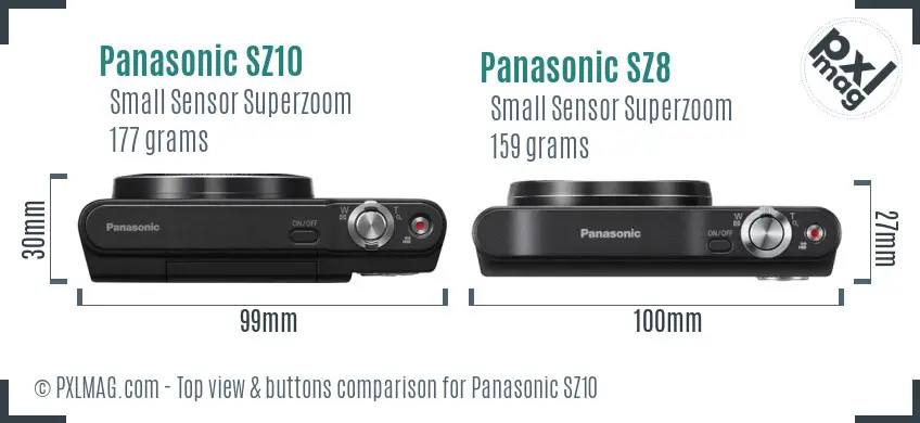 Panasonic SZ10 vs Panasonic SZ8 top view buttons comparison