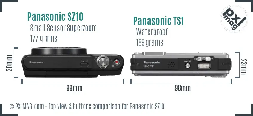 Panasonic SZ10 vs Panasonic TS1 top view buttons comparison