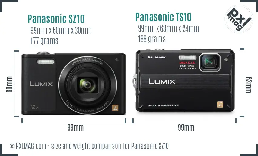 Panasonic SZ10 vs Panasonic TS10 size comparison