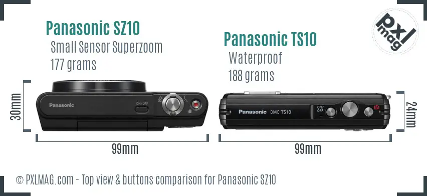 Panasonic SZ10 vs Panasonic TS10 top view buttons comparison