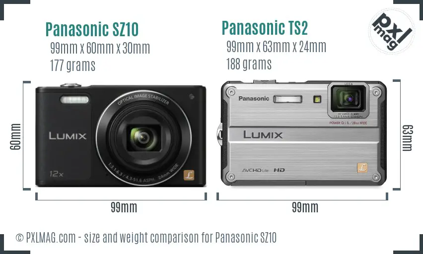 Panasonic SZ10 vs Panasonic TS2 size comparison