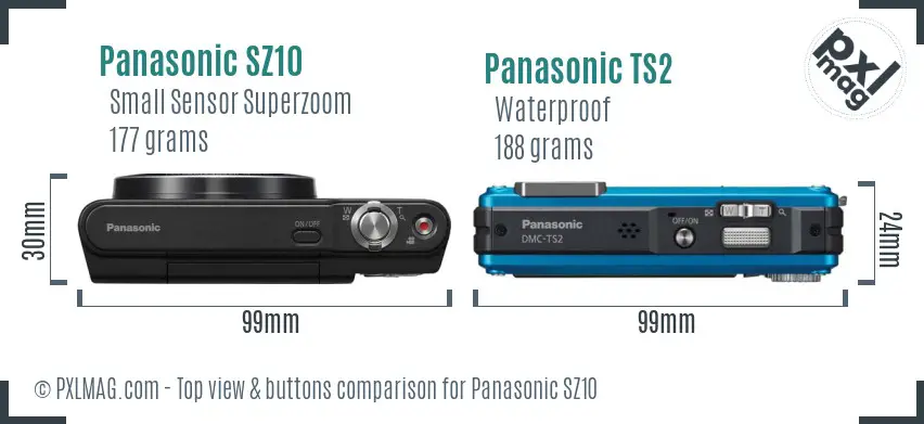 Panasonic SZ10 vs Panasonic TS2 top view buttons comparison
