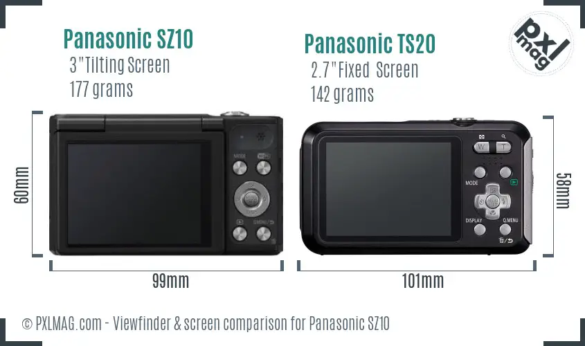 Panasonic SZ10 vs Panasonic TS20 Screen and Viewfinder comparison