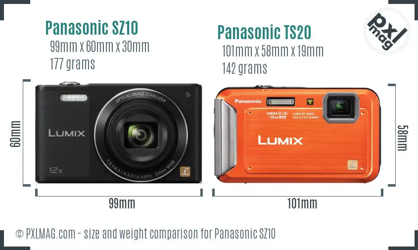 Panasonic SZ10 vs Panasonic TS20 size comparison