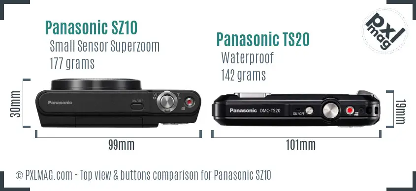 Panasonic SZ10 vs Panasonic TS20 top view buttons comparison