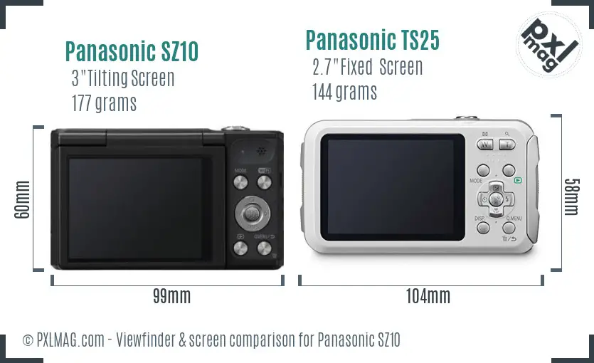 Panasonic SZ10 vs Panasonic TS25 Screen and Viewfinder comparison