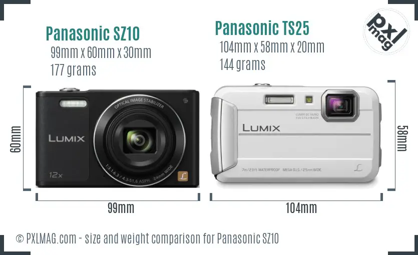Panasonic SZ10 vs Panasonic TS25 size comparison