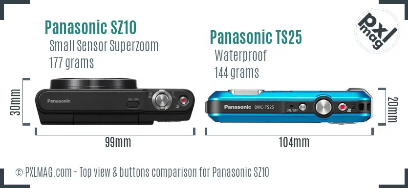 Panasonic SZ10 vs Panasonic TS25 top view buttons comparison