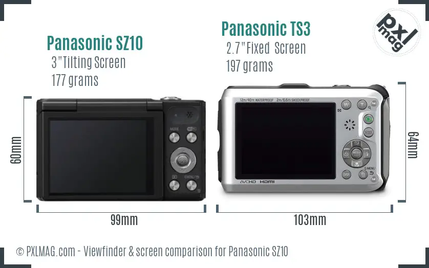 Panasonic SZ10 vs Panasonic TS3 Screen and Viewfinder comparison