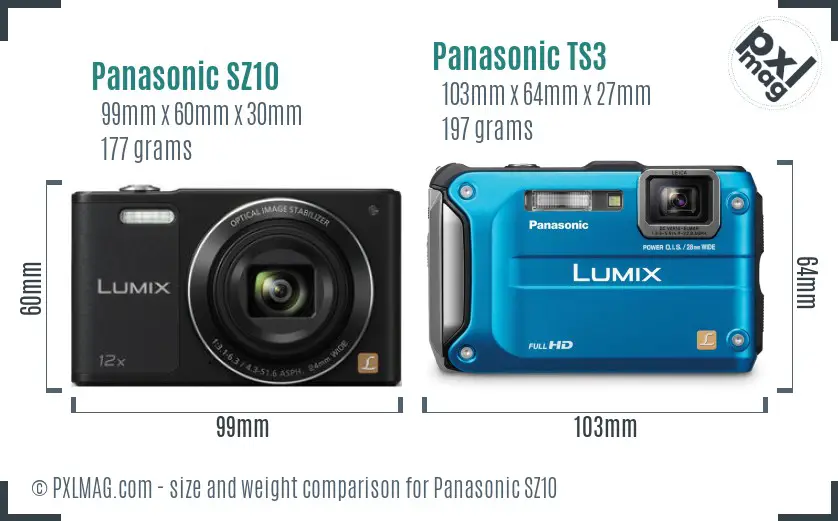 Panasonic SZ10 vs Panasonic TS3 size comparison