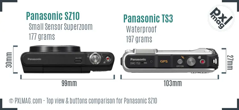 Panasonic SZ10 vs Panasonic TS3 top view buttons comparison