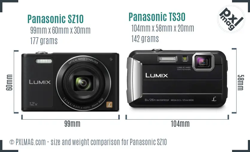 Panasonic SZ10 vs Panasonic TS30 size comparison