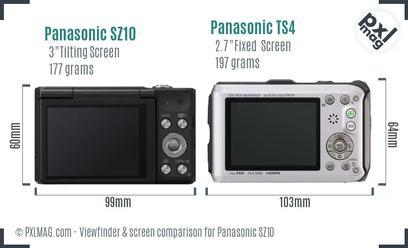 Panasonic SZ10 vs Panasonic TS4 Screen and Viewfinder comparison