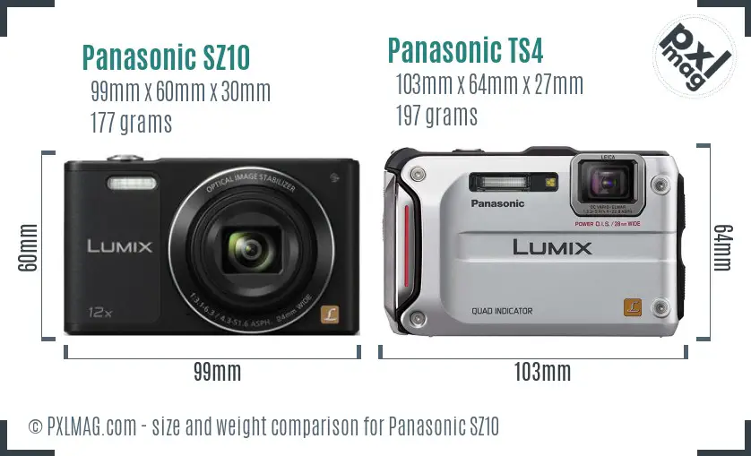 Panasonic SZ10 vs Panasonic TS4 size comparison