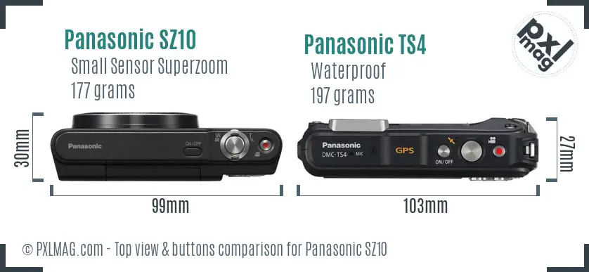 Panasonic SZ10 vs Panasonic TS4 top view buttons comparison
