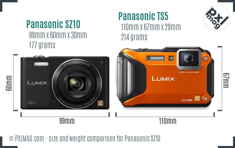 Panasonic SZ10 vs Panasonic TS5 size comparison