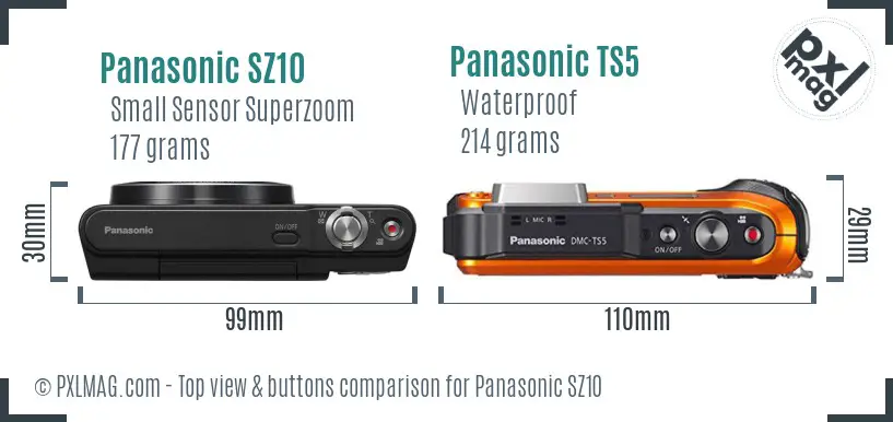Panasonic SZ10 vs Panasonic TS5 top view buttons comparison