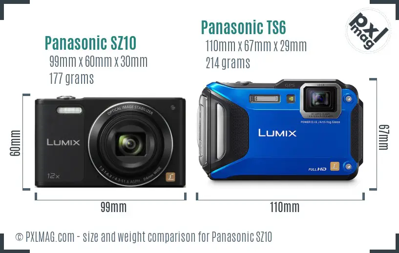 Panasonic SZ10 vs Panasonic TS6 size comparison