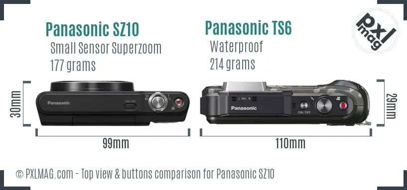 Panasonic SZ10 vs Panasonic TS6 top view buttons comparison